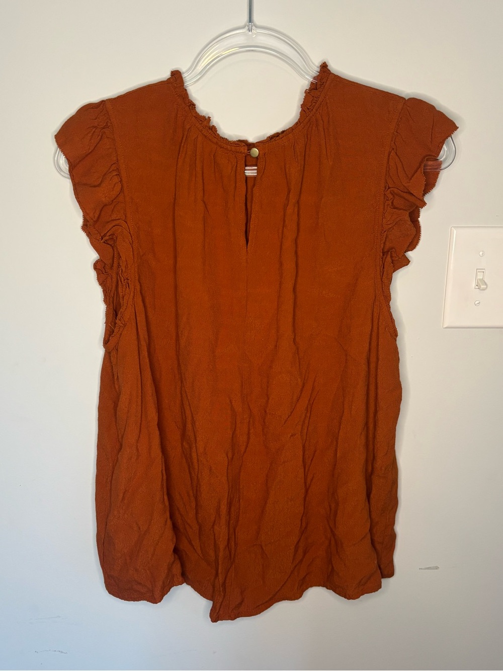 Women's Rust Ruffle Sleeve Blouse - Picture 2 of 5